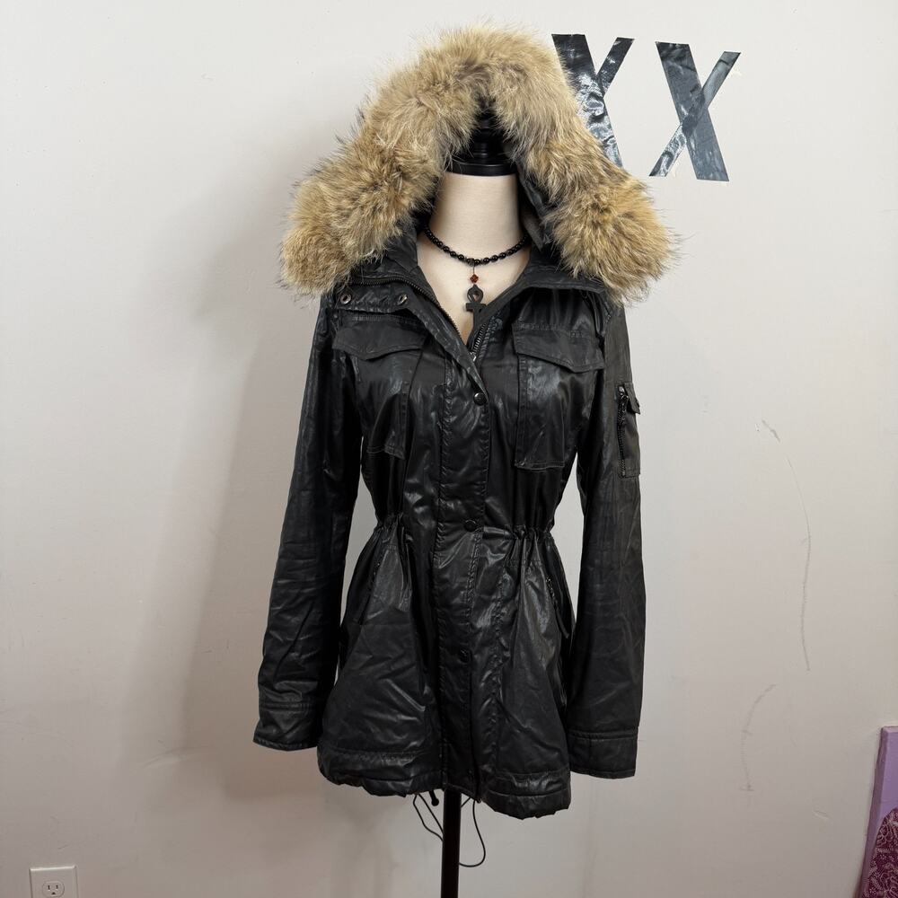 SAM New York Coyote Fur Hood Coated Cotton Thinsulate Hooded Parka Trench XS